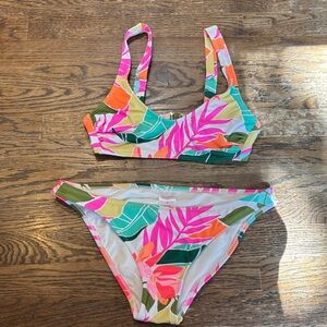 Xhilaration Leaf Print Bikini Set - Green, Pink, Orange